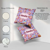 Custom Name Kawaii Donut Cupcake Sweet Dessert Seamless Lavender Square Filled Cushion Throw Pillow Sofa Bed Home Decor Zip Washable UK Made