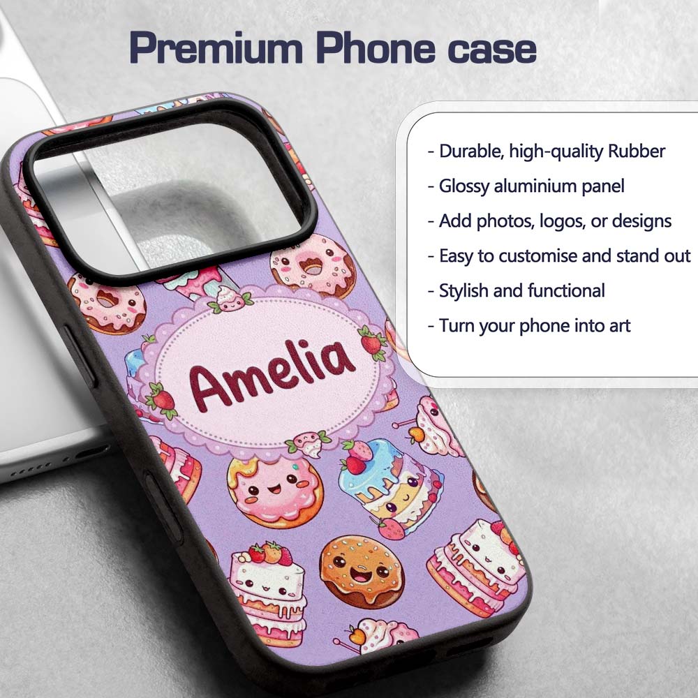 Kawaii Donut Cake Cupcake Sweet Dessert Seamless Custom Name Protective Phone Case Mobile Cover Durable Everyday Smartphone Shock Resistant