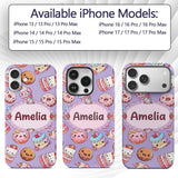 Kawaii Donut Cake Cupcake Sweet Dessert Seamless Custom Name Protective Phone Case Mobile Cover Durable Everyday Smartphone Shock Resistant