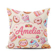 Custom Name Cute Kawaii Donut Cake Cupcake Sweet Dessert Pattern Square Filled Cushion Throw Pillow Sofa Bed Home Decor Zip Washable UK Made