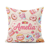 Custom Name Cute Kawaii Donut Cake Cupcake Sweet Dessert Pattern Square Filled Cushion Throw Pillow Sofa Bed Home Decor Zip Washable UK Made