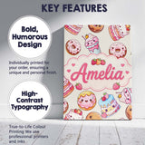 Personalised Name Cute Kawaii Donut Cake Custom  Unique Gift Idea Elegant Feature Canvas Wall Art Print Decor Picture Ready to Hang