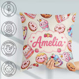 Custom Name Cute Kawaii Donut Cake Cupcake Sweet Dessert Pattern Square Filled Cushion Throw Pillow Sofa Bed Home Decor Zip Washable UK Made