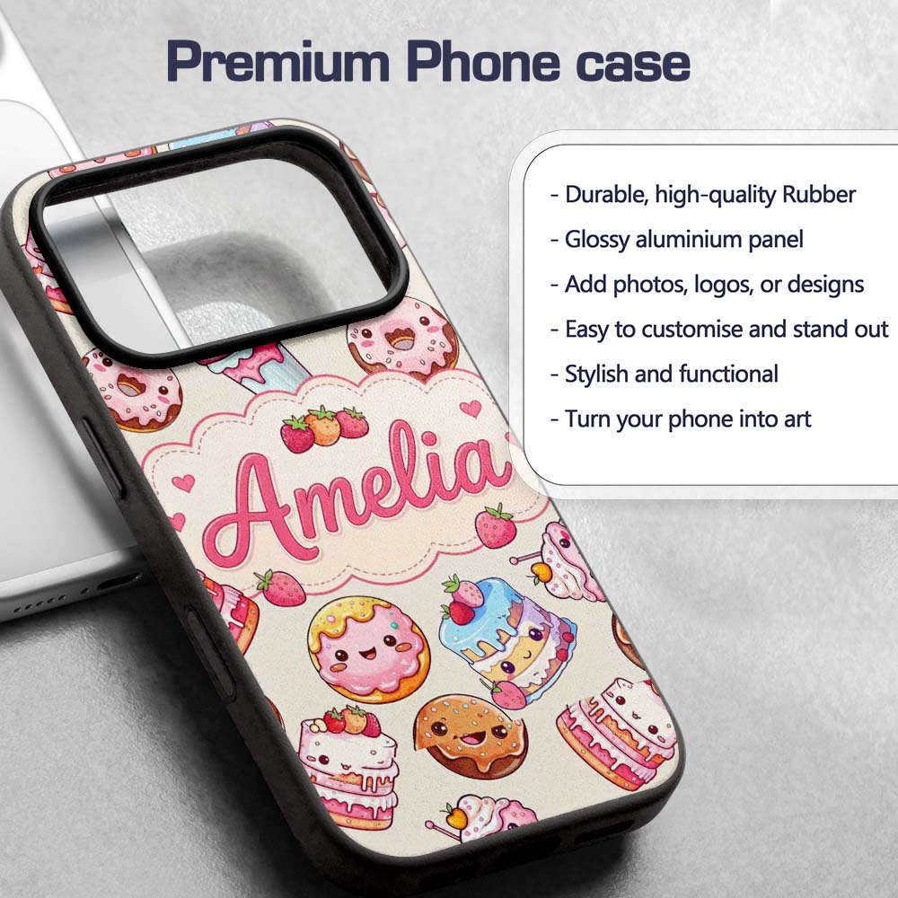 Cute Kawaii Donut Cake Cupcake Sweet Dessert Custom Name Protective Phone Case Mobile Cover Durable Everyday Smartphone Shock Resistant
