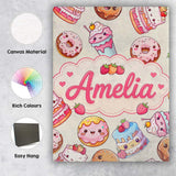 Personalised Name Cute Kawaii Donut Cake Custom  Unique Gift Idea Elegant Feature Canvas Wall Art Print Decor Picture Ready to Hang
