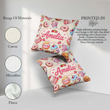 Custom Name Cute Kawaii Donut Cake Cupcake Sweet Dessert Pattern Square Filled Cushion Throw Pillow Sofa Bed Home Decor Zip Washable UK Made