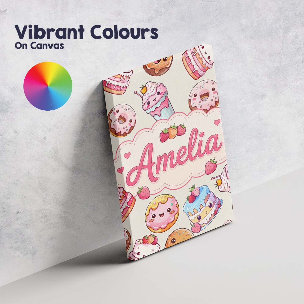 Personalised Name Cute Kawaii Donut Cake Custom  Unique Gift Idea Elegant Feature Canvas Wall Art Print Decor Picture Ready to Hang