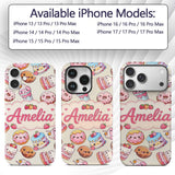 Cute Kawaii Donut Cake Cupcake Sweet Dessert Custom Name Protective Phone Case Mobile Cover Durable Everyday Smartphone Shock Resistant