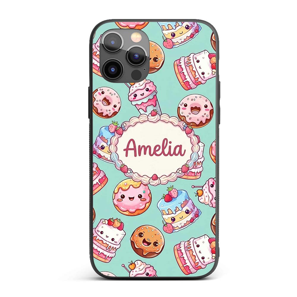 Cute Kawaii Donut Cake Cupcake Sweet Dessert Custom Name Protective Phone Case Mobile Cover Durable Everyday Smartphone Shock Resistant