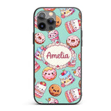 Cute Kawaii Donut Cake Cupcake Sweet Dessert Custom Name Protective Phone Case Mobile Cover Durable Everyday Smartphone Shock Resistant
