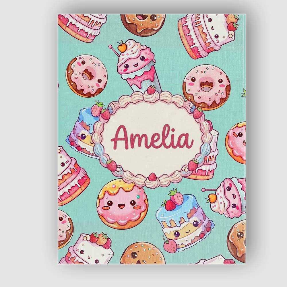 Personalised Name Cute Kawaii Donut Cake Custom  Unique Gift Idea Elegant Feature Canvas Wall Art Print Decor Picture Ready to Hang