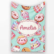 Cute Kawaii Donut Cake Cupcake Sweet Dessert Seamless Pattern Teal  Personalised Custom Name Super Soft Fleece Blanket Bed Sofa Throw