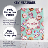Personalised Name Cute Kawaii Donut Cake Custom  Unique Gift Idea Elegant Feature Canvas Wall Art Print Decor Picture Ready to Hang