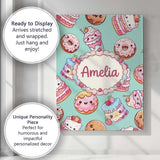 Personalised Name Cute Kawaii Donut Cake Custom  Unique Gift Idea Elegant Feature Canvas Wall Art Print Decor Picture Ready to Hang