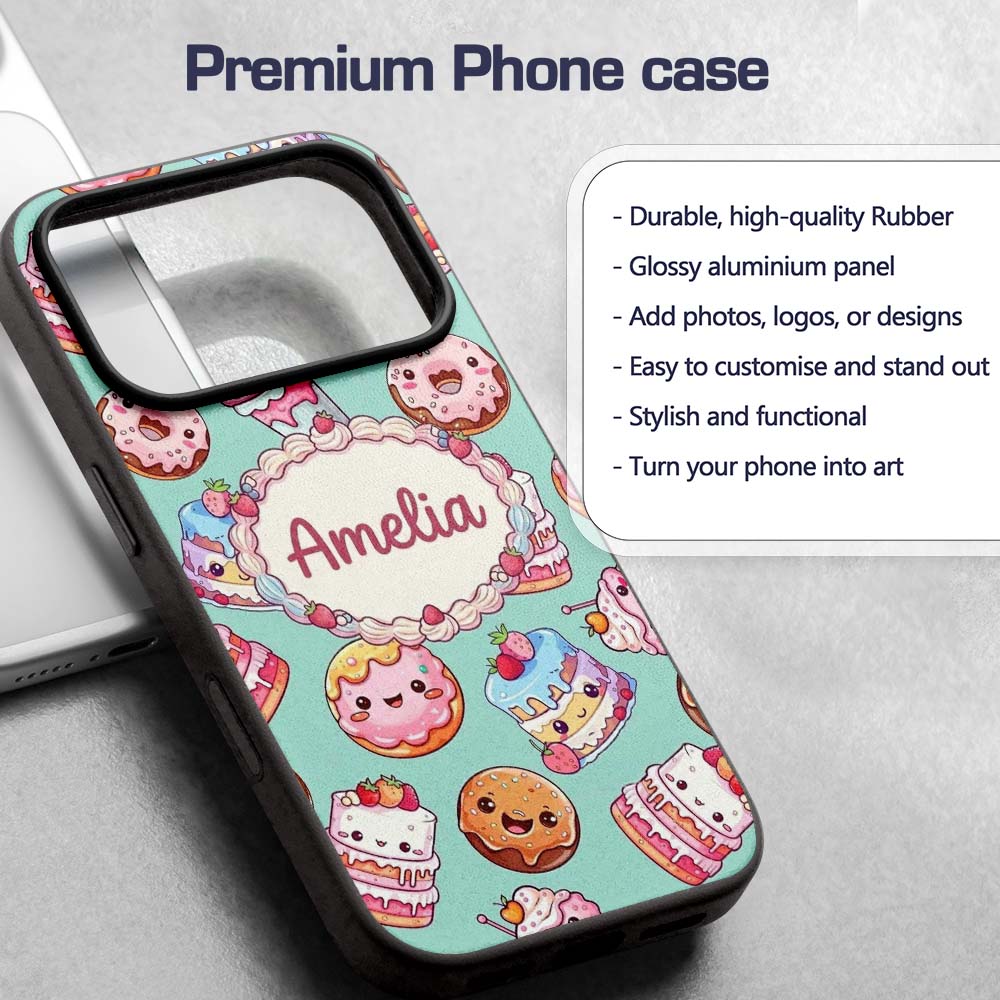 Cute Kawaii Donut Cake Cupcake Sweet Dessert Custom Name Protective Phone Case Mobile Cover Durable Everyday Smartphone Shock Resistant