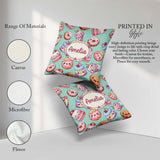 Custom Name Kawaii Donut Cake Cupcake Sweet Dessert Pattern Teal Square Filled Cushion Throw Pillow Sofa Bed Home Decor Zip Washable UK Made