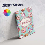 Personalised Name Cute Kawaii Donut Cake Custom  Unique Gift Idea Elegant Feature Canvas Wall Art Print Decor Picture Ready to Hang