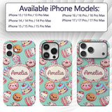 Cute Kawaii Donut Cake Cupcake Sweet Dessert Custom Name Protective Phone Case Mobile Cover Durable Everyday Smartphone Shock Resistant