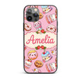 Kawaii Donut Cake Cupcake Sweet Dessert Seamless Custom Name Protective Phone Case Mobile Cover Durable Everyday Smartphone Shock Resistant