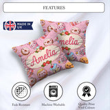 Custom Name Kawaii Donut Cake Cupcake Sweet Dessert Pattern Warm Square Filled Cushion Throw Pillow Sofa Bed Home Decor Zip Washable UK Made