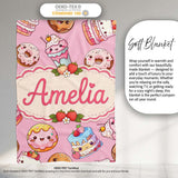 Kawaii Donut Cake Cupcake Sweet Dessert Seamless Pattern Warm Pink  Personalised Custom Name Super Soft Fleece Blanket Bed Sofa Throw