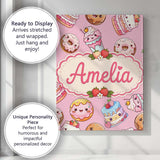 Personalised Name Kawaii Donut Cake Cupcake Custom  Bespoke Interior Contemporary Canvas Wall Art Print Decor Picture Ready to Hang