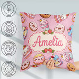 Custom Name Kawaii Donut Cake Cupcake Sweet Dessert Pattern Warm Square Filled Cushion Throw Pillow Sofa Bed Home Decor Zip Washable UK Made