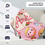 Kawaii Donut Cake Cupcake Sweet Dessert Seamless Pattern Warm Pink  Personalised Custom Name Super Soft Fleece Blanket Bed Sofa Throw