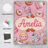 Personalised Name Kawaii Donut Cake Cupcake Custom  Bespoke Interior Contemporary Canvas Wall Art Print Decor Picture Ready to Hang