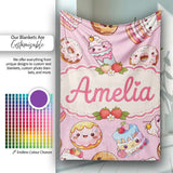 Kawaii Donut Cake Cupcake Sweet Dessert Seamless Pattern Warm Pink  Personalised Custom Name Super Soft Fleece Blanket Bed Sofa Throw