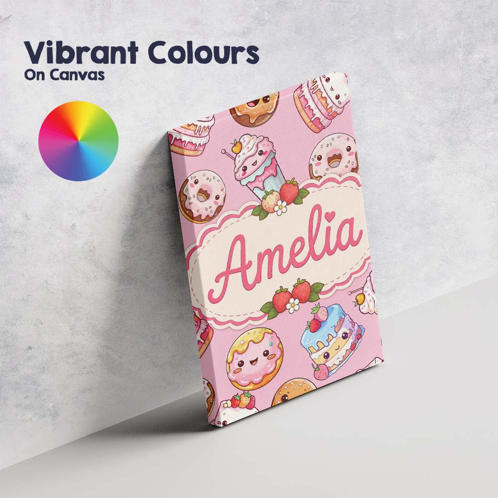 Personalised Name Kawaii Donut Cake Cupcake Custom  Bespoke Interior Contemporary Canvas Wall Art Print Decor Picture Ready to Hang