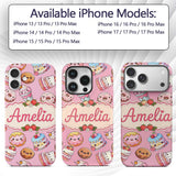 Kawaii Donut Cake Cupcake Sweet Dessert Seamless Custom Name Protective Phone Case Mobile Cover Durable Everyday Smartphone Shock Resistant