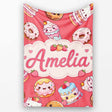 Kawaii Donut Cake Cupcake Sweet Dessert Seamless Pattern Coral Red  Personalised Custom Name Super Soft Fleece Blanket Bed Sofa Throw