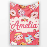 Kawaii Donut Cake Cupcake Sweet Dessert Seamless Pattern Coral Red  Personalised Custom Name Super Soft Fleece Blanket Bed Sofa Throw