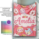Kawaii Donut Cake Cupcake Sweet Dessert Seamless Pattern Coral Red  Personalised Custom Name Super Soft Fleece Blanket Bed Sofa Throw