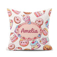 Custom Name Kawaii Donut Cake Cupcake Sweet Dessert Pattern Grey Square Filled Cushion Throw Pillow Sofa Bed Home Decor Zip Washable UK Made