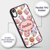 Kawaii Donut Cake Cupcake Sweet Dessert Seamless Custom Name Protective Phone Case Mobile Cover Durable Everyday Smartphone Shock Resistant