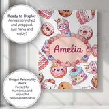 Personalised Name Kawaii Donut Cake Cupcake Custom  Bespoke Interior Contemporary Canvas Wall Art Print Decor Picture Ready to Hang