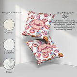 Custom Name Kawaii Donut Cake Cupcake Sweet Dessert Pattern Grey Square Filled Cushion Throw Pillow Sofa Bed Home Decor Zip Washable UK Made
