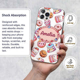 Kawaii Donut Cake Cupcake Sweet Dessert Seamless Custom Name Protective Phone Case Mobile Cover Durable Everyday Smartphone Shock Resistant