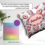 Custom Name Kawaii Donut Cake Cupcake Sweet Dessert Pattern Grey Square Filled Cushion Throw Pillow Sofa Bed Home Decor Zip Washable UK Made