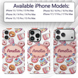 Kawaii Donut Cake Cupcake Sweet Dessert Seamless Custom Name Protective Phone Case Mobile Cover Durable Everyday Smartphone Shock Resistant