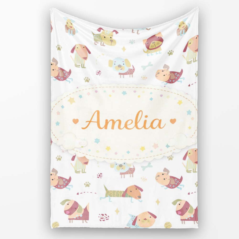 Cute Cartoon Dogs Playful Pet Seamless Pattern Perfect Gift for Her  Personalised Custom Name Super Soft Fleece Blanket Bed Sofa Throw