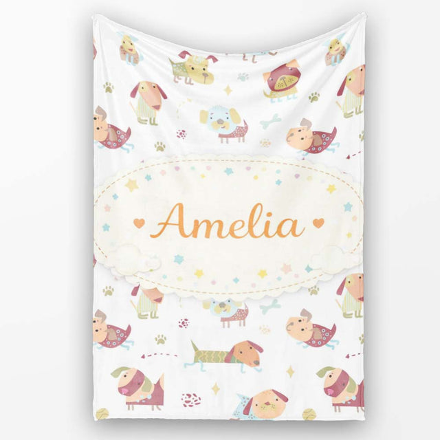 Cute Cartoon Dogs Playful Pet Seamless Pattern Perfect Gift for Her  Personalised Custom Name Super Soft Fleece Blanket Bed Sofa Throw