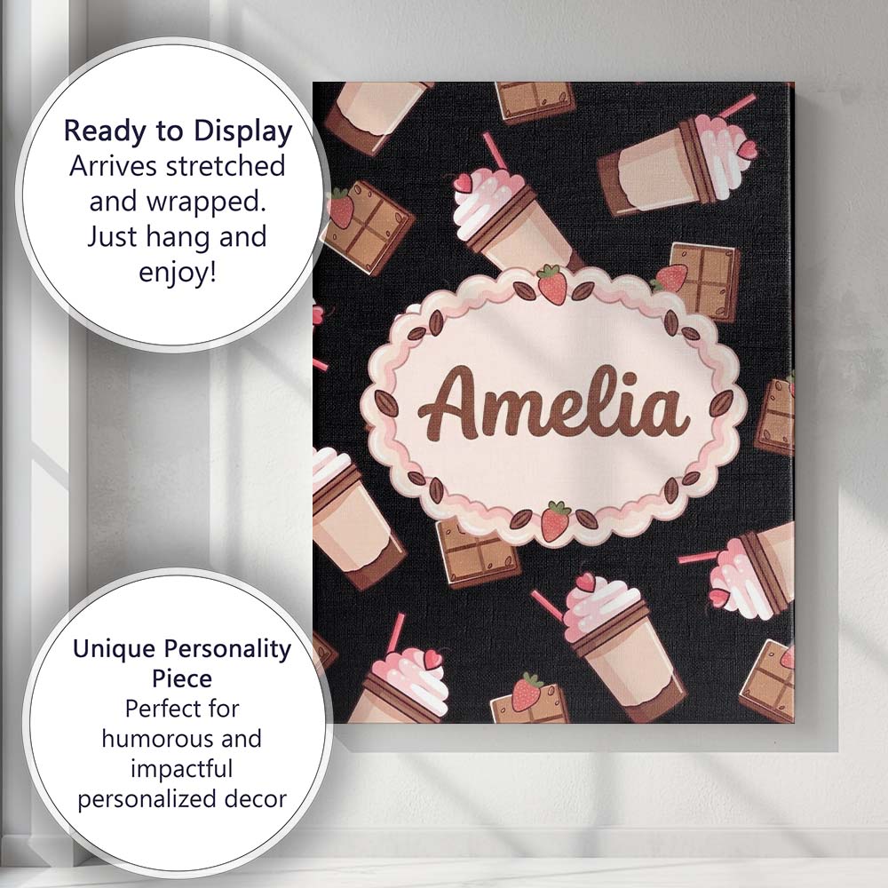 Personalised Name Cute Chocolate Strawberry Custom  Bespoke Interior Contemporary Canvas Wall Art Print Decor Picture Ready to Hang