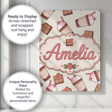 Personalised Name Cute Chocolate Strawberry Custom  Bespoke Interior Contemporary Canvas Wall Art Print Decor Picture Ready to Hang