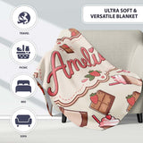 Cute Chocolate Strawberry Milkshake Seamless Pattern Cream  Personalised Custom Name Super Soft Fleece Blanket Bed Sofa Throw