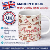 Personalized Custom Name Cute Chocolate Strawberry Milkshake Seamless Pattern Cream 11oz Ceramic Coffee Tea Mug White Large Handle