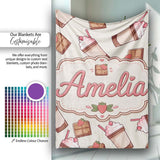 Cute Chocolate Strawberry Milkshake Seamless Pattern Cream  Personalised Custom Name Super Soft Fleece Blanket Bed Sofa Throw