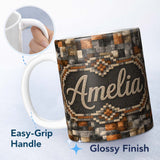 Personalized Custom Name Abstract Pixelated Stone Tile Mosaic Texture Seamless Pattern Lovely 11oz Ceramic Coffee Tea Mug White Large Handle